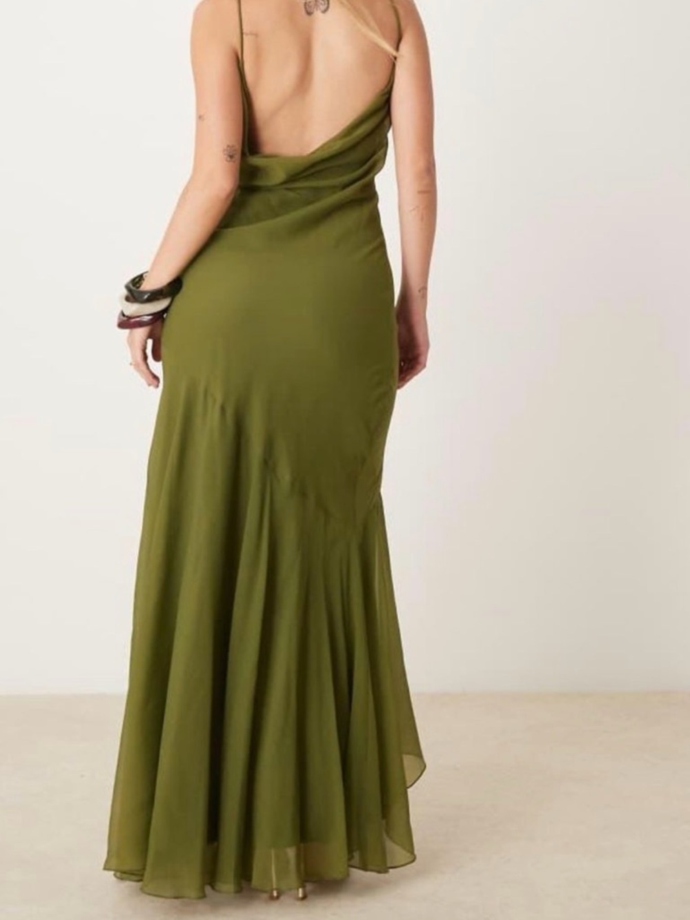 ASOS Olive Green Maxi Dress with Front Slit - Picture 2 of 2